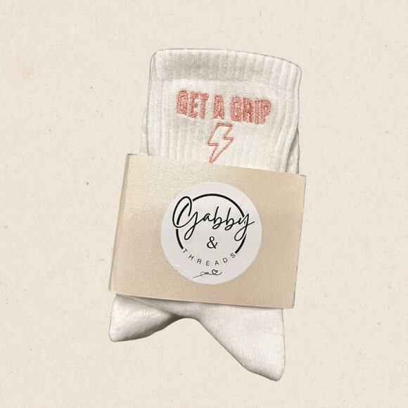 GRIP SOCKS - Embroidered "Get a Grip" for pilates, yoga, barre, lagree - Picture 1 of 6